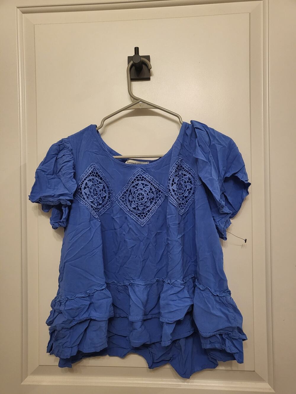 Rusty Dusty Boho Top with Crochet Detail XL Blue